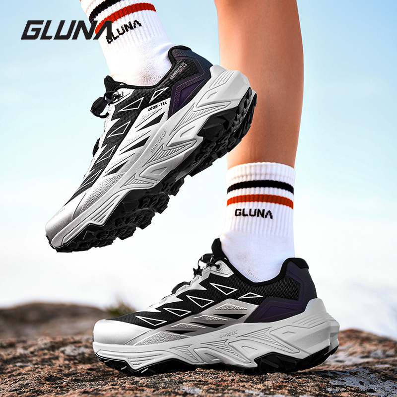 Anti Slip Trail Running Sneakers - GLUNA รองเท้าวิ่งเทรลกันน้ำเต็มรูปแบบสำหรับผู้ชายและผู้หญิง พื้นคาร์บอน รองรับแรงกระแทกสูง กันลื่น รองเท้าผ้าใบสำหรับเดินป่ากลางแจ้ง
