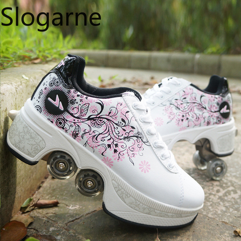 Running Shoes - รองเท้าสเก็ตแบบมีล้อ 4 ล้อ สำหรับผู้หญิงและผู้ชาย รองเท้ากีฬาลำลอง รองเท้าสเก็ตแบบอินไลน์ใหม่